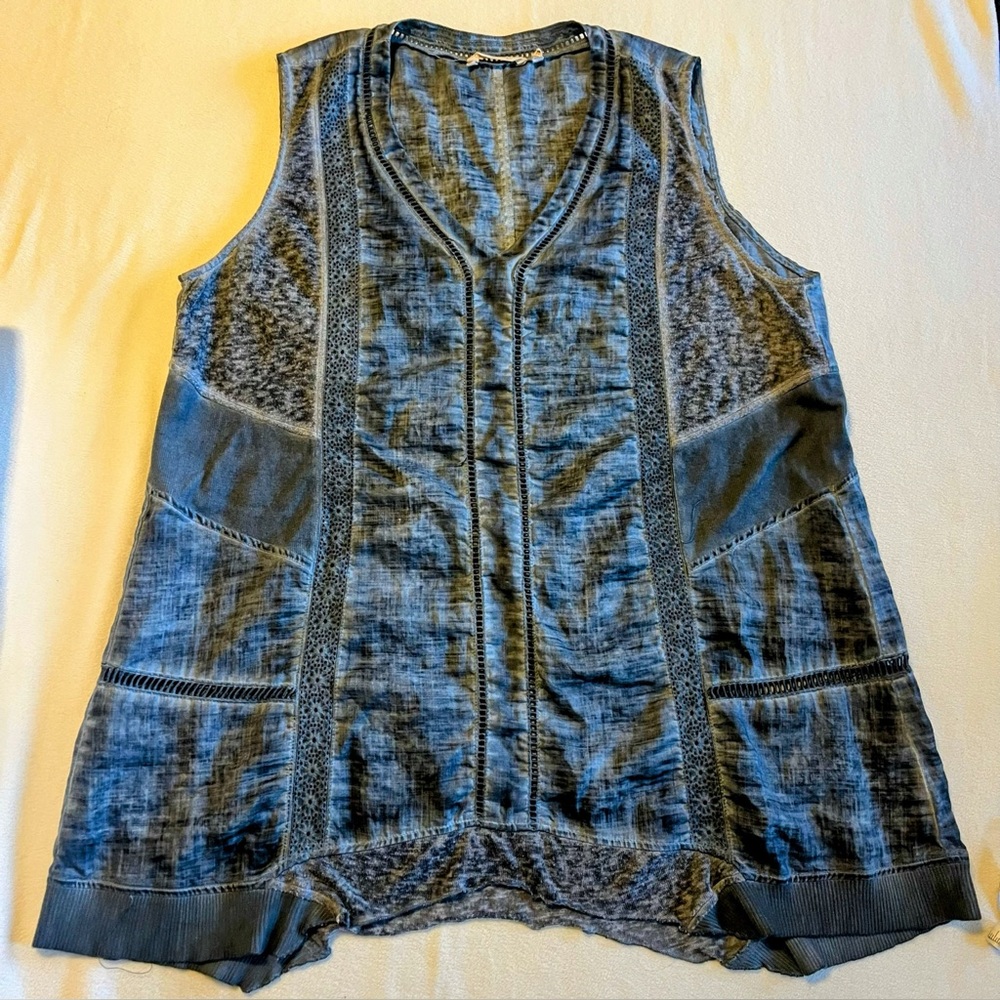 Soft Surroundings linen blend embroidered tunic tank size 2X/3X grey/blue